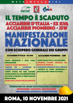 10 novembre: manifestazione nazionale e sciopero per Acciaierie d'Italia, l'ex ILVA