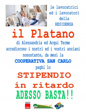 Domani presidio davanti all&#039;RSA Il Platano di Alessandria: basta stipendi in ritardo!