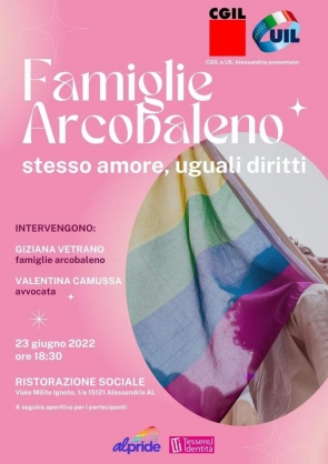 Famiglie arcobaleno: stesso amore, uguali diritti, domani l’evento organizzato da UIL e CGIL L in vista di ALpride