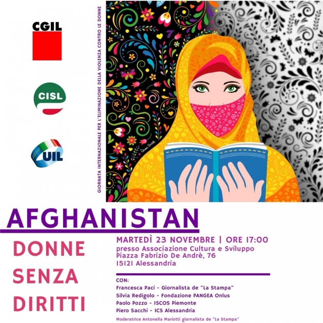 Afghanistan: donne senza diritti, l’evento di CGIL, CISL e UIL Alessandria per il prossimo 23 novembre 2021