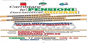Cambiare le pensioni, dare lavoro ai giovani: giovedì 17 appuntamento a Torino