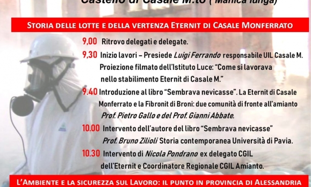 Domani giornata seminariale in occasione della Giornata Mondiale Vittime dell&#039;Amianto 2019 a Casale Monferrato
