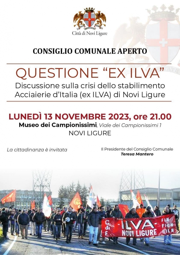 Consiglio comunale aperto questo sera a Novi Ligure: si parla del futuro dello stabilimento ex Ilva
