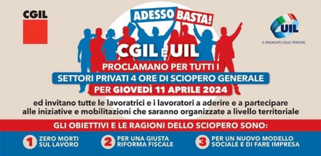 Adesso basta! Domani per CGIL e UIL è sciopero generale, corteo per le vie di Alessandria