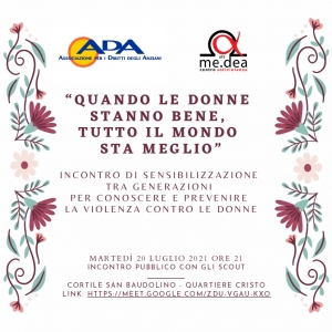 Domani l&#039;associazione A.D.A. e me.dea incontrano gli scout di Alessandria per comunicare e prevenire la violenza di genere