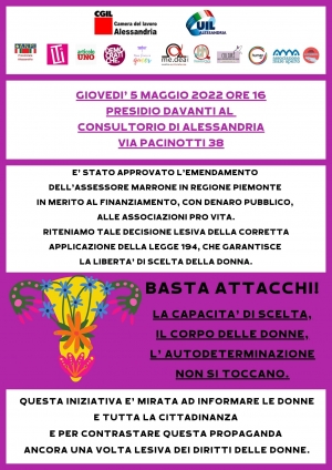 Basta attacchi alla legge 194 e all&#039;autoderminazione della donne: giovedì presidio alle 16 davanti al Patria organizzato da CGIL e UIL