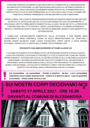 Sabato anche ad Alessandria molte associazioni in presidio per autodeterminazione e diritto all&#039;aborto