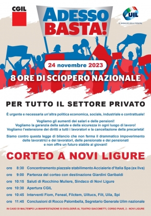 Adesso basta!! 8 ORE DI SCIOPERO NAZIONALE indette da UIL e CGIL: venerdì 17 novembre per i settori pubblico, trasporti, scuola, sanità, multiservizi e venerdì 24 novembre per il privato