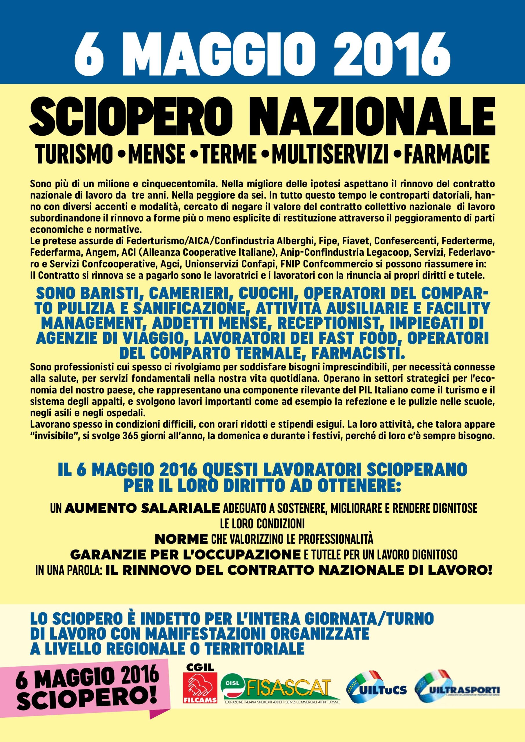 Contratti Terziario: sciopero il 6 maggio