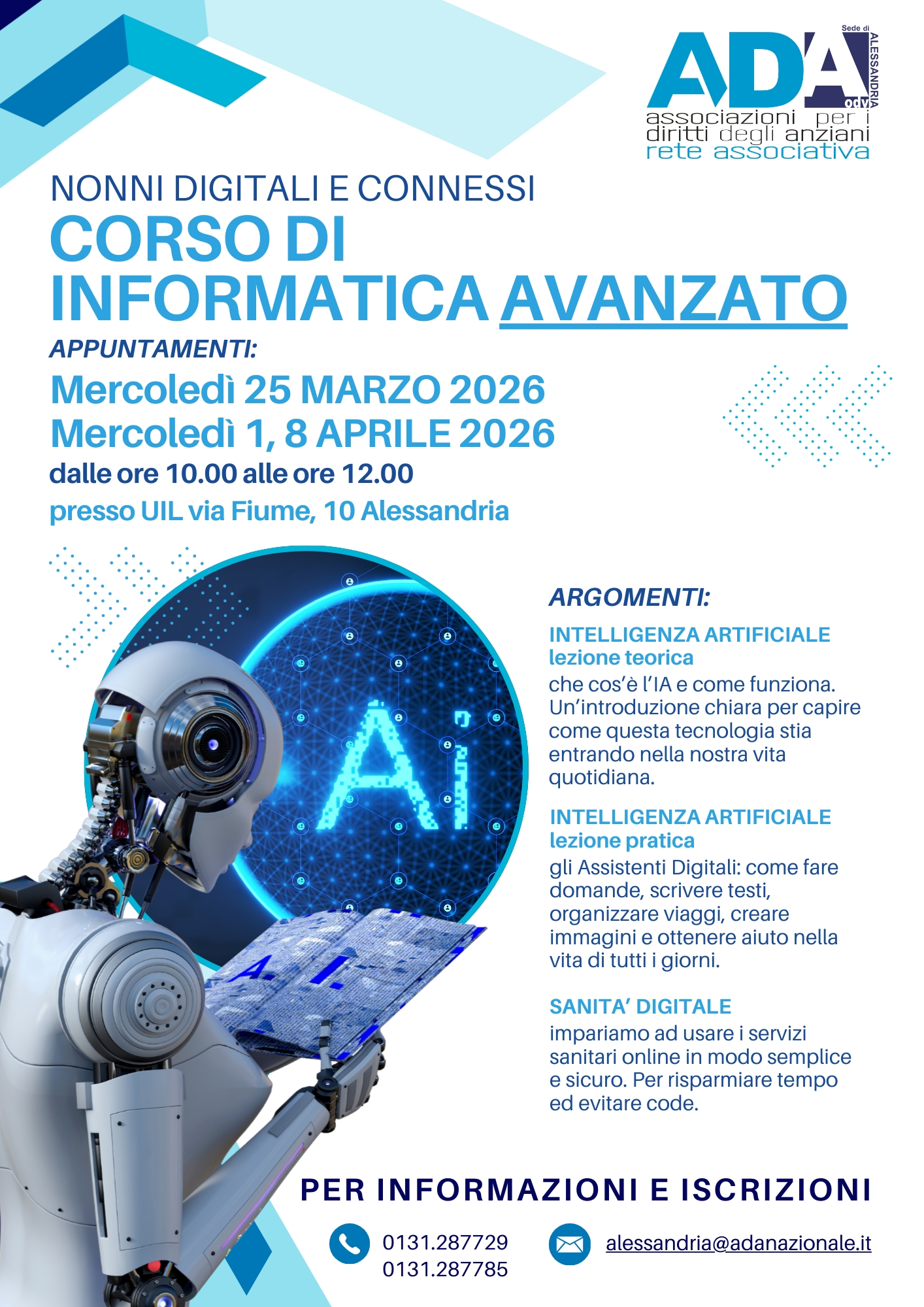 25 marzo, 1 e 8 aprile: tre date per affrontare il tema dell’Intelligenza Artificiale